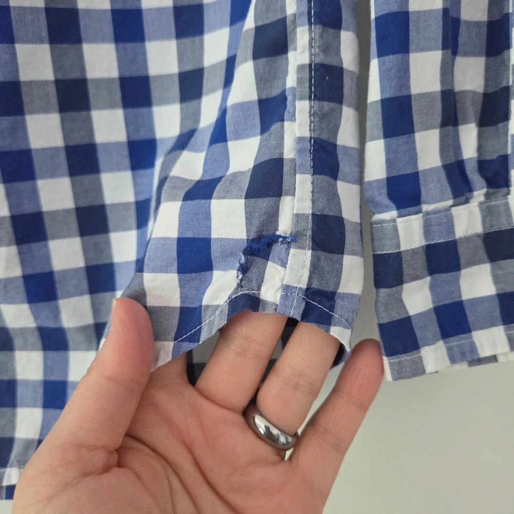 Ralph Lauren Button Down Blue Gingham Plaid Cotton Kids‎ Boys Size M 10-12
